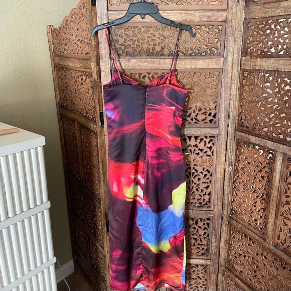 HOUSE OF CB 'Mitzi' Printed Satin Corset Midi Dress NWOT - Picture 5 of 6